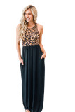 Sleeveless Leopard Bodice Maxi Dress with Pockets