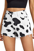 Cow Print High Waist Denim Shorts