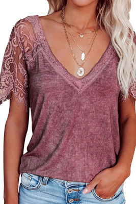 Lace Sleeve V Neck Top