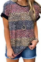 Leopard Print  O-neck Short Sleeve Top
