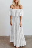 White Off Shoulder Ruffle Swiss Dot Maxi Dress
