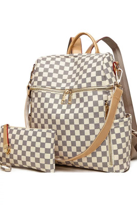 Plaid Large Capacity Zip Up Backpack Handbag