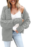 Gray Open Front Chunky Knit Cardigan
