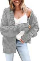 Gray Open Front Chunky Knit Cardigan