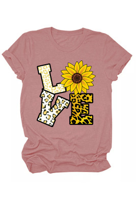 Love and Sunflower Print Graphic Tees for Women UNISHE Wholesale Short Sleeve T shirts Top