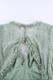Green Ruffle Detailing Open Back Floral Dress