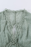 Green Ruffle Detailing Open Back Floral Dress