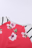Red Spring Fling Floral Striped Sleeve Short Dress for Kids