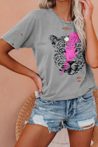 Leopard Print Graphic Tees for Women UNISHE Wholesale Short Sleeve T shirts Top