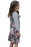 Gray Spring Fling Floral Striped Sleeve Short Dress for Kids