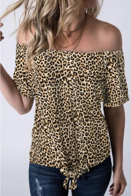 Leopard Off-The-Shoulder Short Sleeve Top