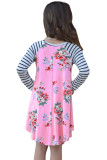 Pink Spring Fling Floral Striped Sleeve Short Dress for Kids