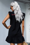 Black Boho Print Pompom Sleeve Shift Dress