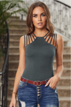 Grey Brief Studded Detail Multi-Strap Casual Tank Top