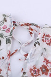 Multi-color Wrap V Neck Lantern Sleeve Floral Print Drape Blouse
