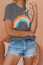 Rainbow Print Graphic Tees for Women UNISHE Wholesale Short Sleeve T shirts To