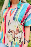 Aztec Print  V-neck Short Sleeve T-shirt