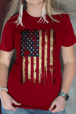 America Flag Print Graphic Tees for Women UNISHE Wholesale Short Sleeve T shirts Top