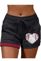 Baseball Heart Print Drawstring Shorts with Pockets