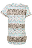 Aztec Leopard Splicing Print Top with Lace Pocket