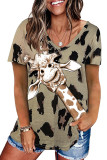 Giraffe Leopard Printed Casual Loose Short Sleeve T-shirt
