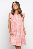 Pink Plaid Ruffled Mini Dress