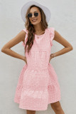 Pink Plaid Ruffled Mini Dress