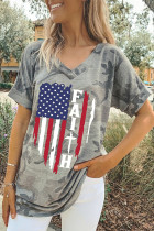 USA Flag Print Graphic Tees for Women UNISHE Wholesale Short Sleeve T shirts Top