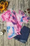 Tie dye One Shoulder Hollow-out Short Sleeve Top