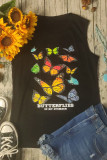 Blue Butterfly Print Graphy Tank Tops