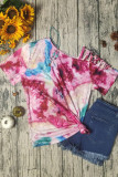 Tie dye One Shoulder Hollow-out Short Sleeve Top