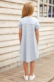 Gray Colorblock Patchwork Striped Girls’ Dress