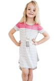 Rose Colorblock Patchwork Striped Girls’ Dress