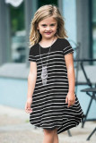 Black Colorblock Patchwork Striped Girls’ Dress