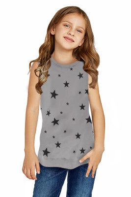 Gray Star Print Little Girl Tank