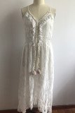 Lace Hollow-out V-neck High Low Hem Slip Evening  Dress
