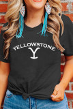 Yellowstone Letter Print Graphic Tees for Women UNISHE Wholesale Short Sleeve T shirts Top