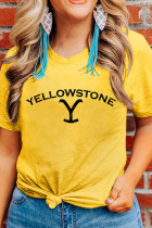 Yellowstone Letter Print Graphic Tees for Women UNISHE Wholesale Short Sleeve T shirts Top