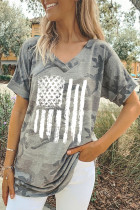 USA  Flag Print Graphic Tees for Women UNISHE Wholesale Short Sleeve T shirts Top
