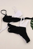 White&Black Color Block Patchwork Bandage Bikini