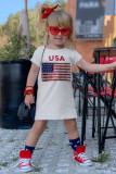 USA Sequin Flag Print Little Girls T-shirt Dress