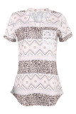 Aztec Leopard Splicing Print Top with Lace Pocket