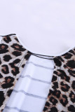 Stripe Brown Leopard Printed Open Back Short Sleeve T Shirt