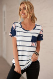 Blue Striped T-shirt with Patch Pocket