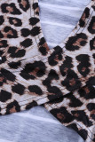 Stripe Black Leopard Printed Open Back Short Sleeve T Shirt
