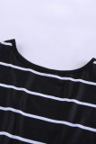 Stripe Black Leopard Printed Open Back Short Sleeve T Shirt