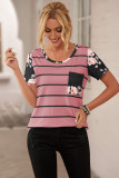 Pink Striped T-shirt with Patch Pocket