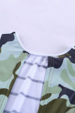 Stripe Green Camo Printed Open Back Short Sleeve T Shirt