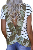 Stripe Green Camo Printed Open Back Short Sleeve T Shirt