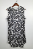 Leopard Sunflower Print Sleeveless Hooded Dress with Pockets